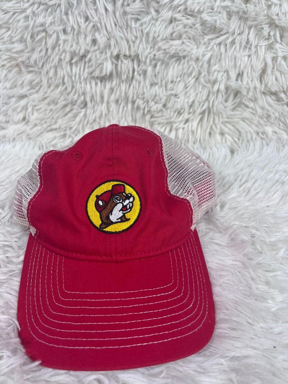 Buc-ee's Hat Cap Snap Back Red White Trucker Baseball Mesh Embroidered Mens